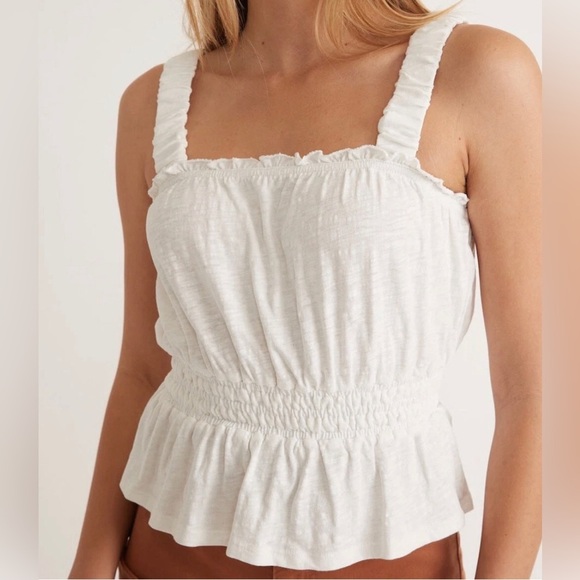 Marine Layer Dylan Smocked Tank Top Ivory Women’s Size L Coastal Fairy Romantic - Picture 1 of 9